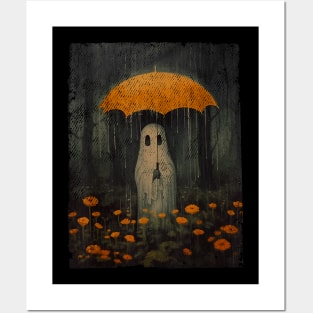 Vintage Floral Ghost Halloween Ghost In The Forest Gothic Posters and Art